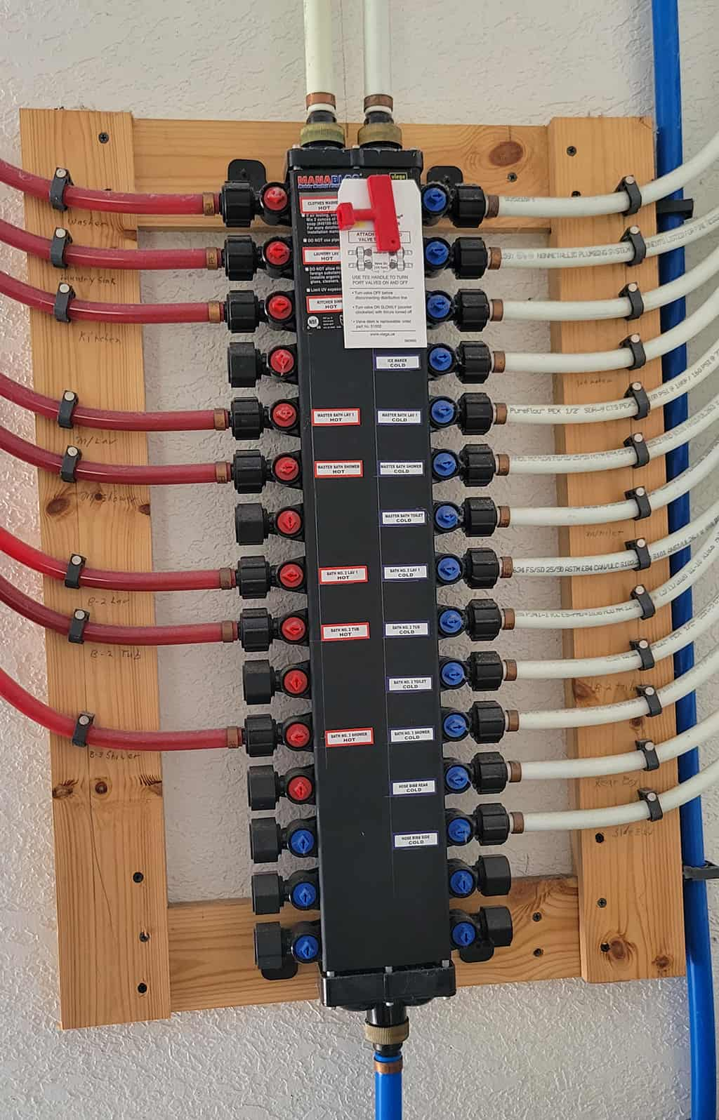 PEX piping distribution panel.